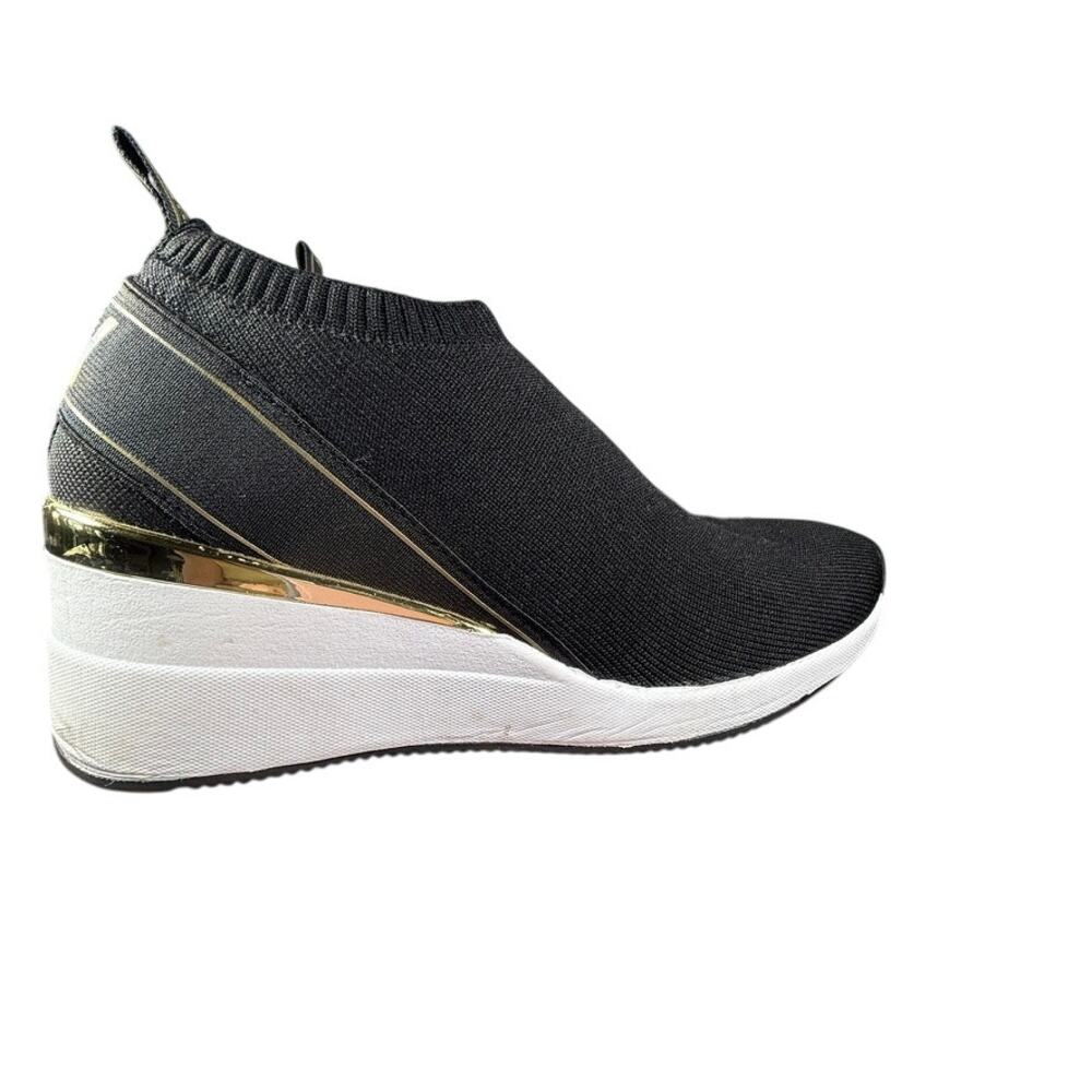 DKNY Women's Black Gold Knit Slip-On Wedge Platform Sneakers Size 7.5 - Picture 6 of 10